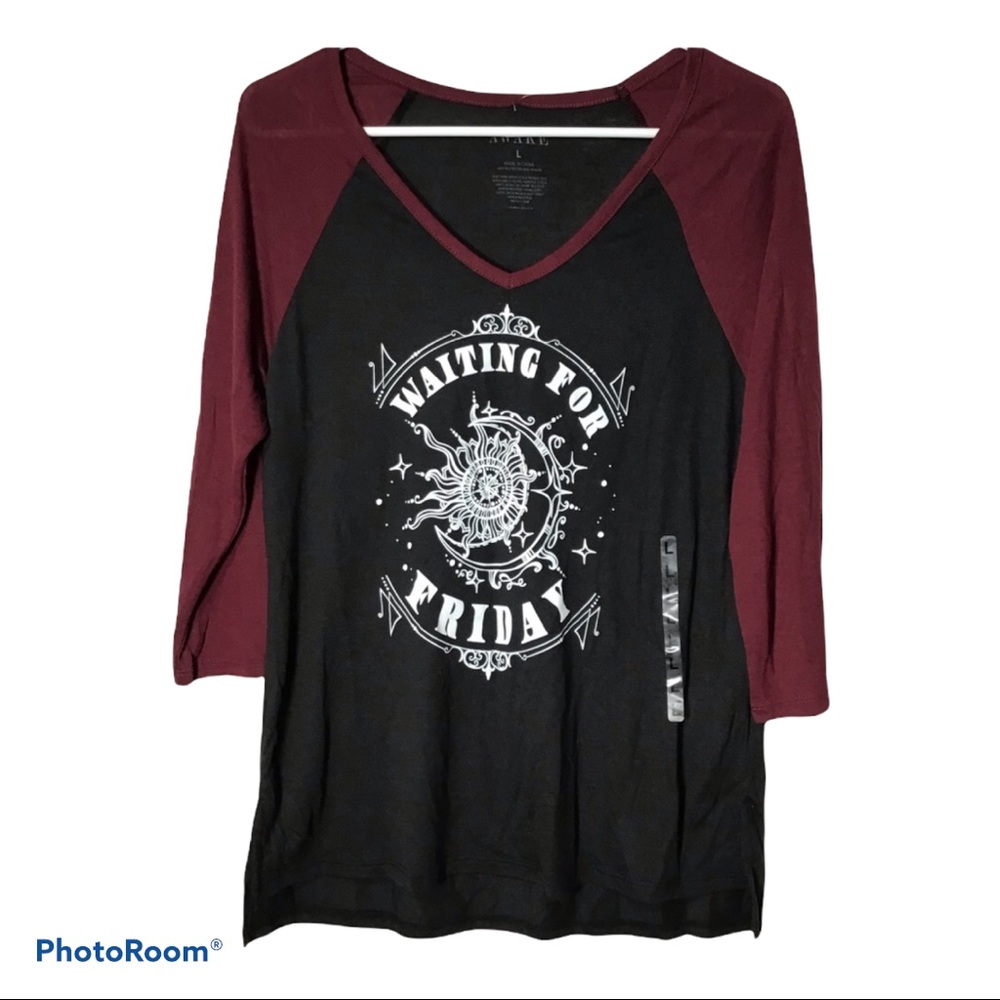 Awake‎ Waiting For Friday VNeck Raglan Shirt NWT